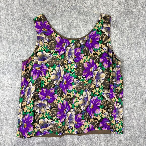 2 pc Dana Buchman Plus Sz 20 Skirt Set Silk Tank Top Purple Floral A Line Flare - Picture 2 of 12